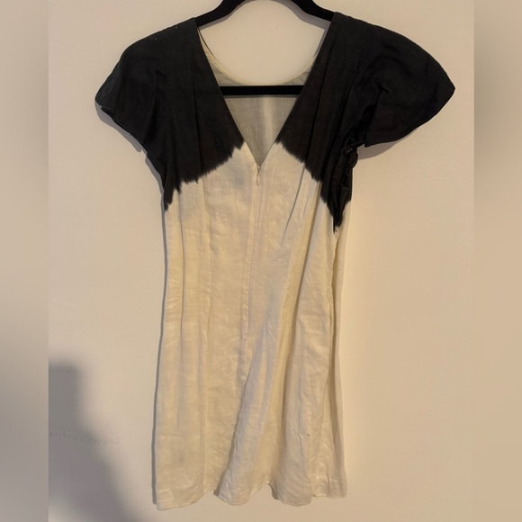 J.Crew Ivory Black Linen Dip Dyed Short Flutter Sleeve Shift Dress - Picture 4 of 5